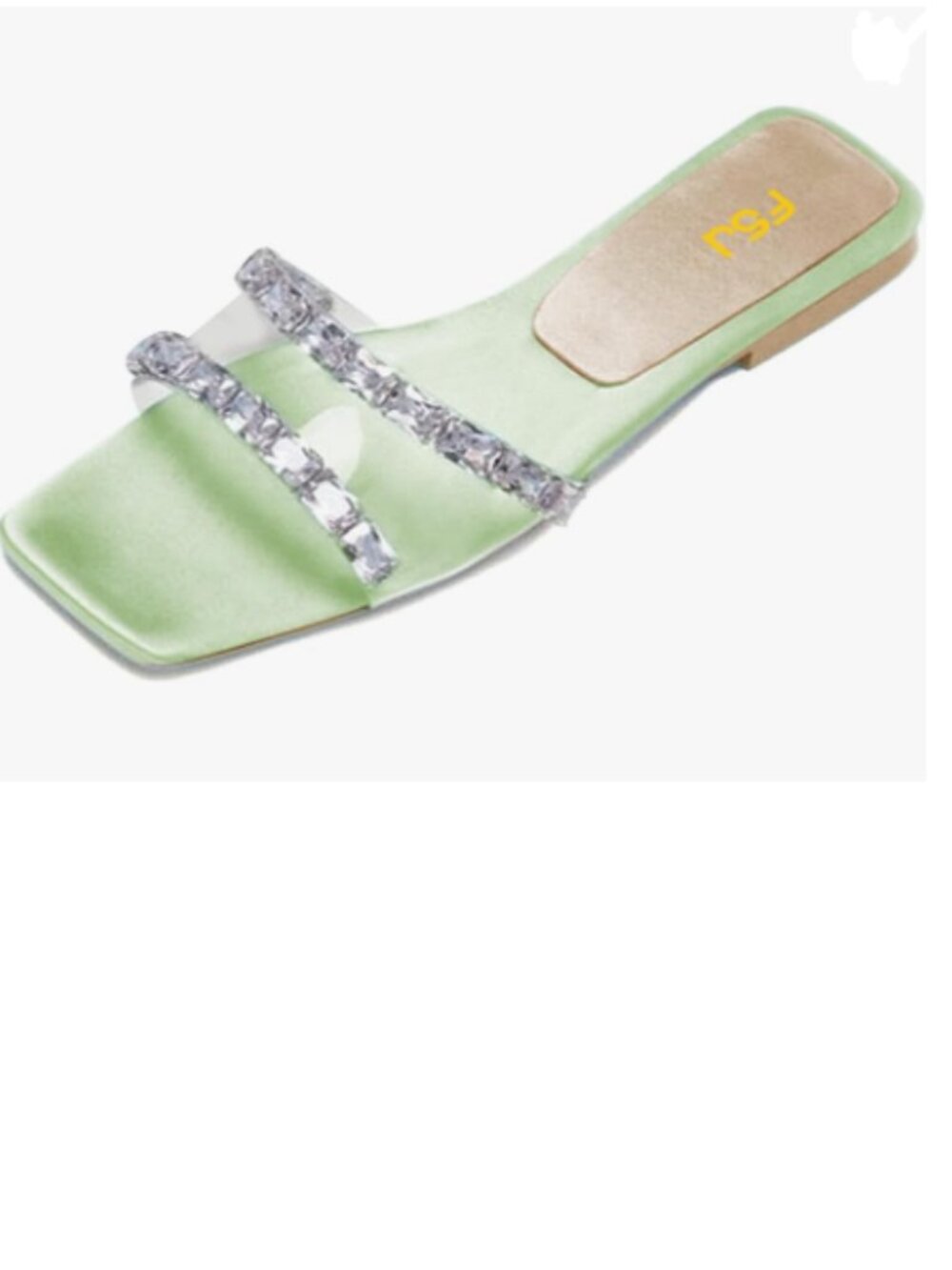 FSJ Green Square Open Toe Slides Rhinestone Clear Flat with Transparent Sandals